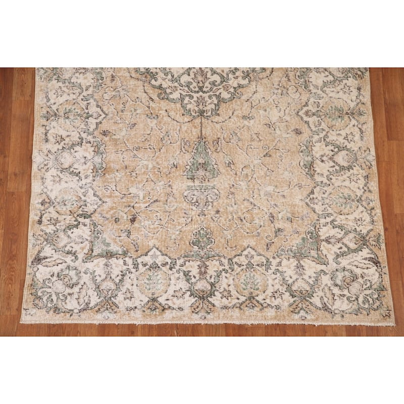 Distressed Sparta Oriental Vintage Area Rug Hand-Knotted Wool Carpet - 5'2" x 9'5"