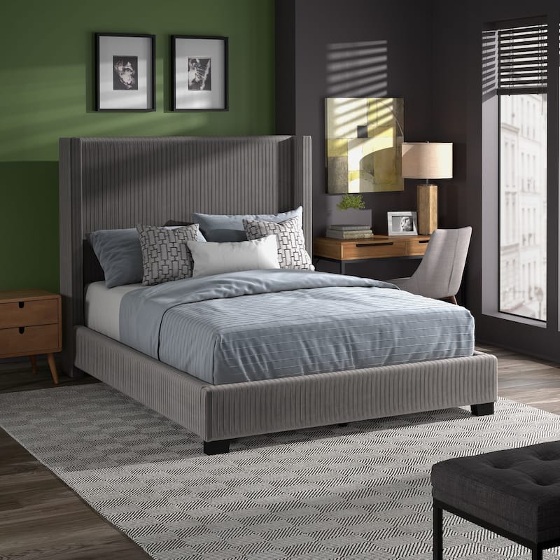 Cesky Pleated Velvet Wingback Bed