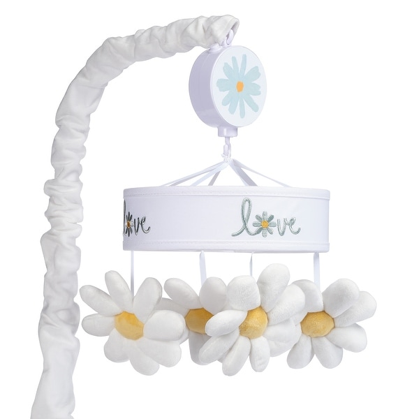 Lambs & Ivy Sweet Daisy White Floral Musical Baby Crib Mobile