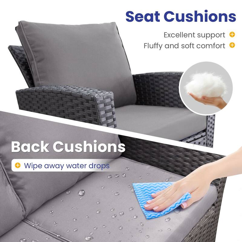 4-Piece Wicker Outdoor Sofa Set, 1 Loveseats, 2 Single Sofas, 1 Table