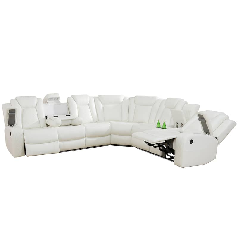 3-Piece Off-White Breathing Leather Living Room Recliner Sofa set