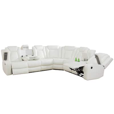 3-Piece Off-White Breathing Leather Living Room Recliner Sofa set