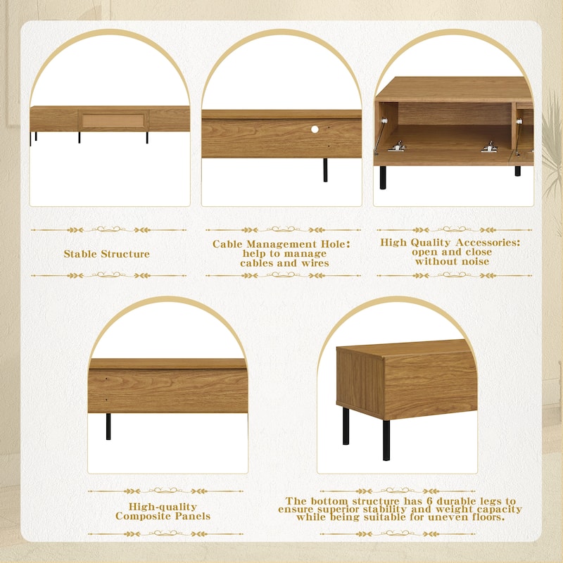 TV Stand for TVs up to 80'' , Modern Farmhouse Media Console, Entertainment Center with Metal Legs, TV Cabinet