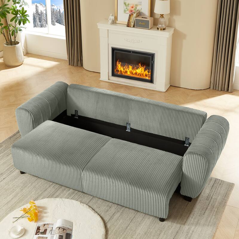 2-in-1 Convertible Corduroy Sleeper Sofa with Storage, Light Gray
