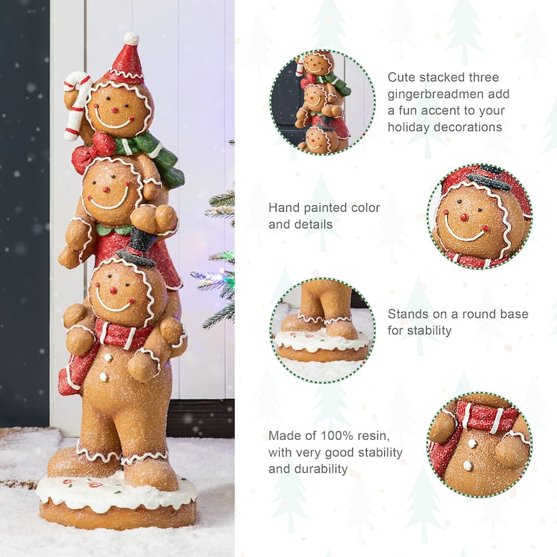 Glitzhome 29"H Christmas Stacked Gingerbread Man Porch Decor - 29"