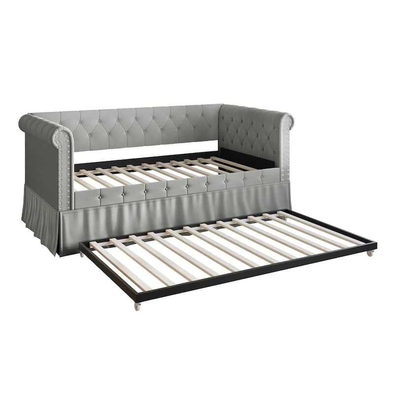 CraftPorch Twin Size Chesterfield Daybed In Linen With Trundle