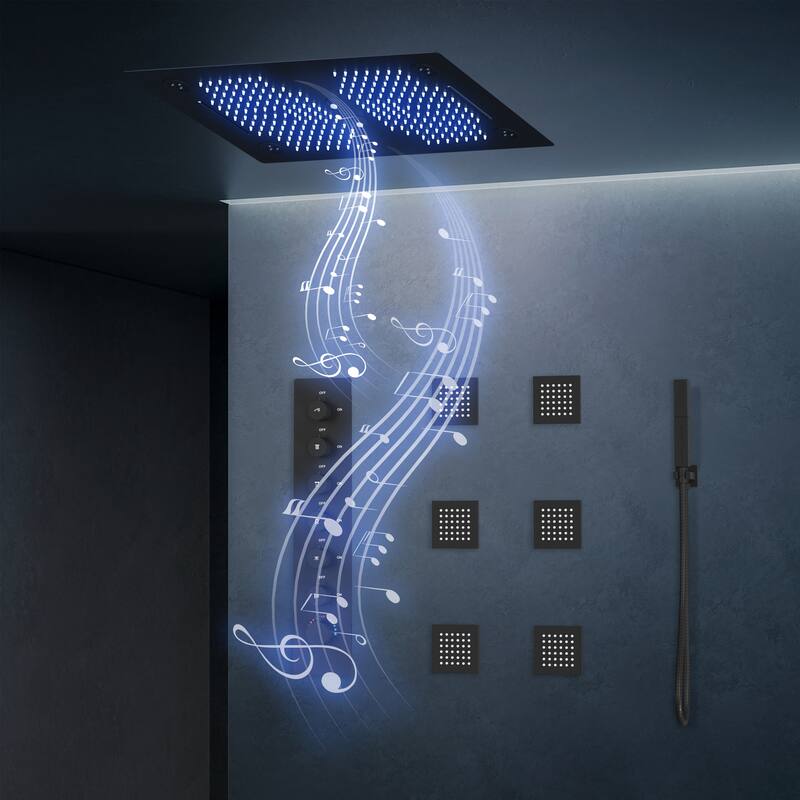 Shower Faucet System 28"*16" Ceiling Mount Shower Head with 4 Spray Mode Body Jets Handheld Spray LUXURY LED