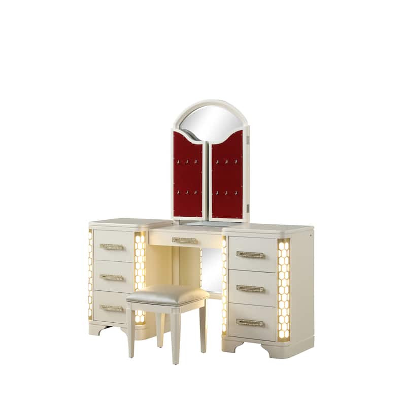 Jasmine Traditional Style 4PC/5PC LED Vanity Bedroom Set Made with Wood