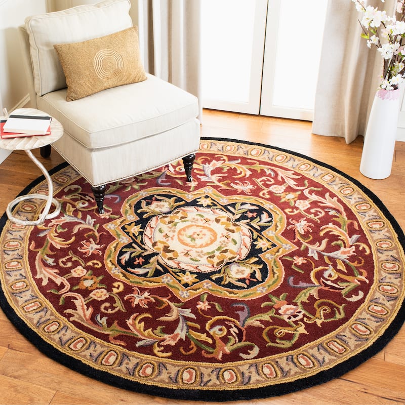 SAFAVIEH Handmade Classic Nidhi Traditional Oriental Wool Rug - 6' Round - Red/Black