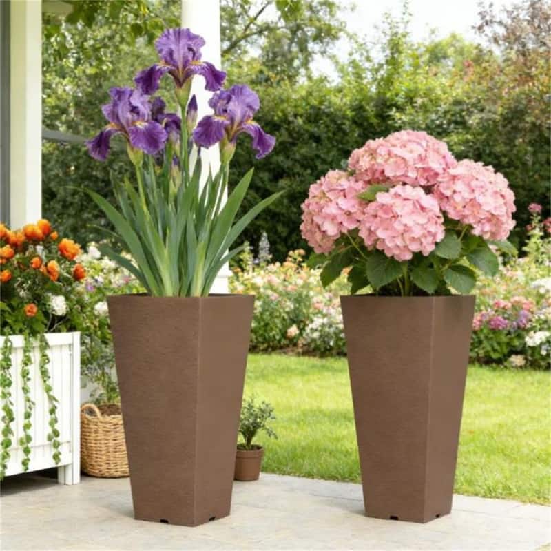 A Set Of 2 Plastic Flower Pots, Plant Pots, Brown - Brown