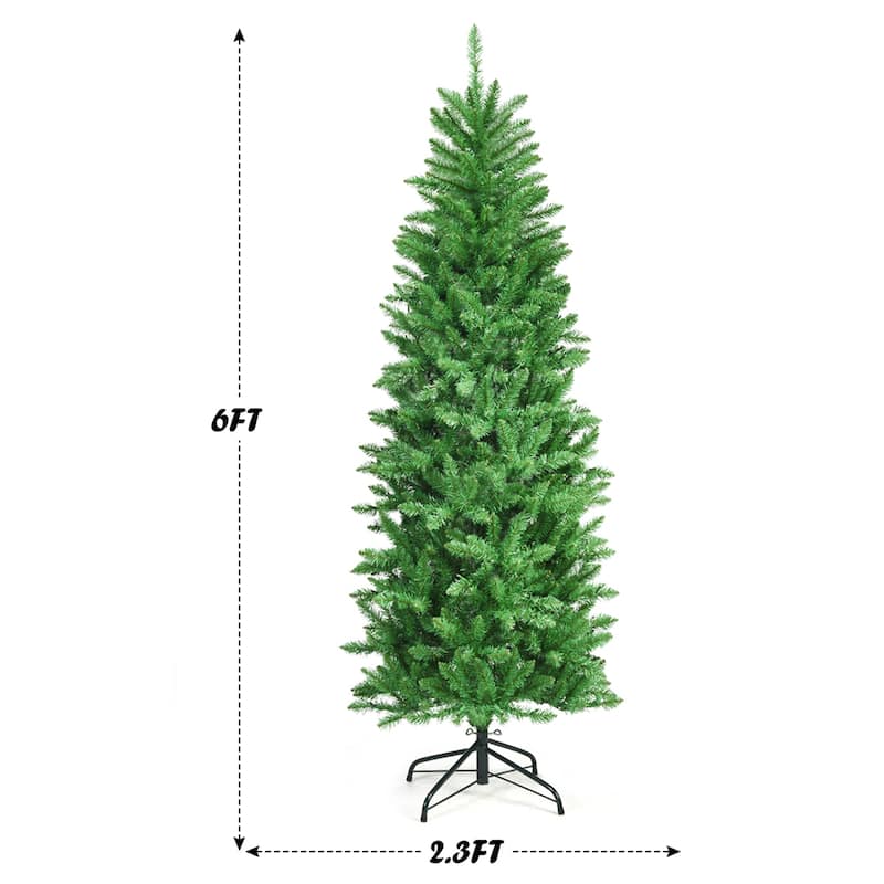 Gymax 6 ft Pre-lit Pencil Christmas Tree Hinged Fir Tree Holiday Decor - See Details