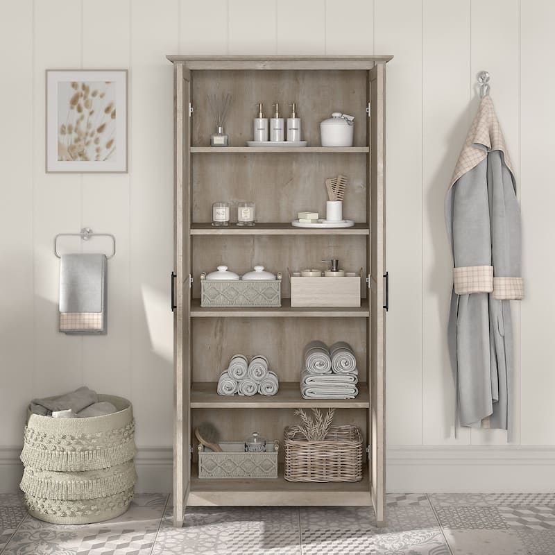 Key West Tall Bathroom Cabinet with Doors & Shelves by Bush Furniture
