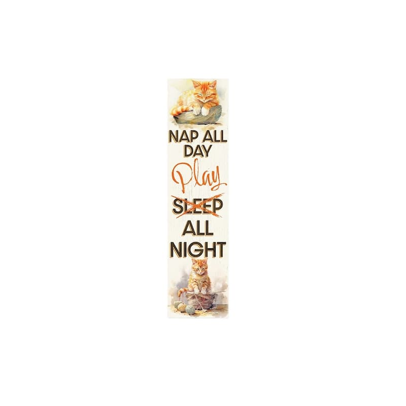HomeRoots 36" Off White And Orange Solid Wood Whimsical Cats Porch Sign