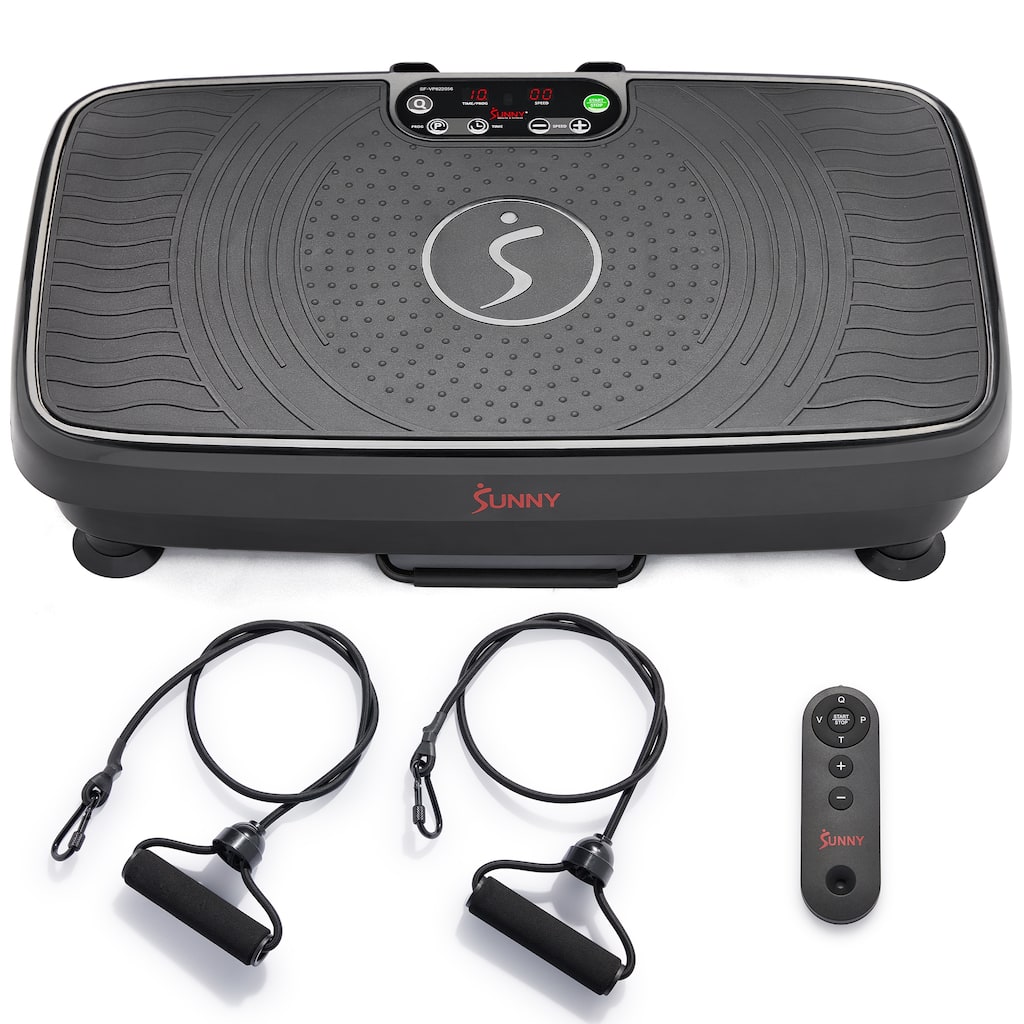 Sunny Health & Fitness Vibration Platform Exercise Machine with Resistant Band - SF-VP822056 - Black - 22.8L x 15.1W x 5.4H