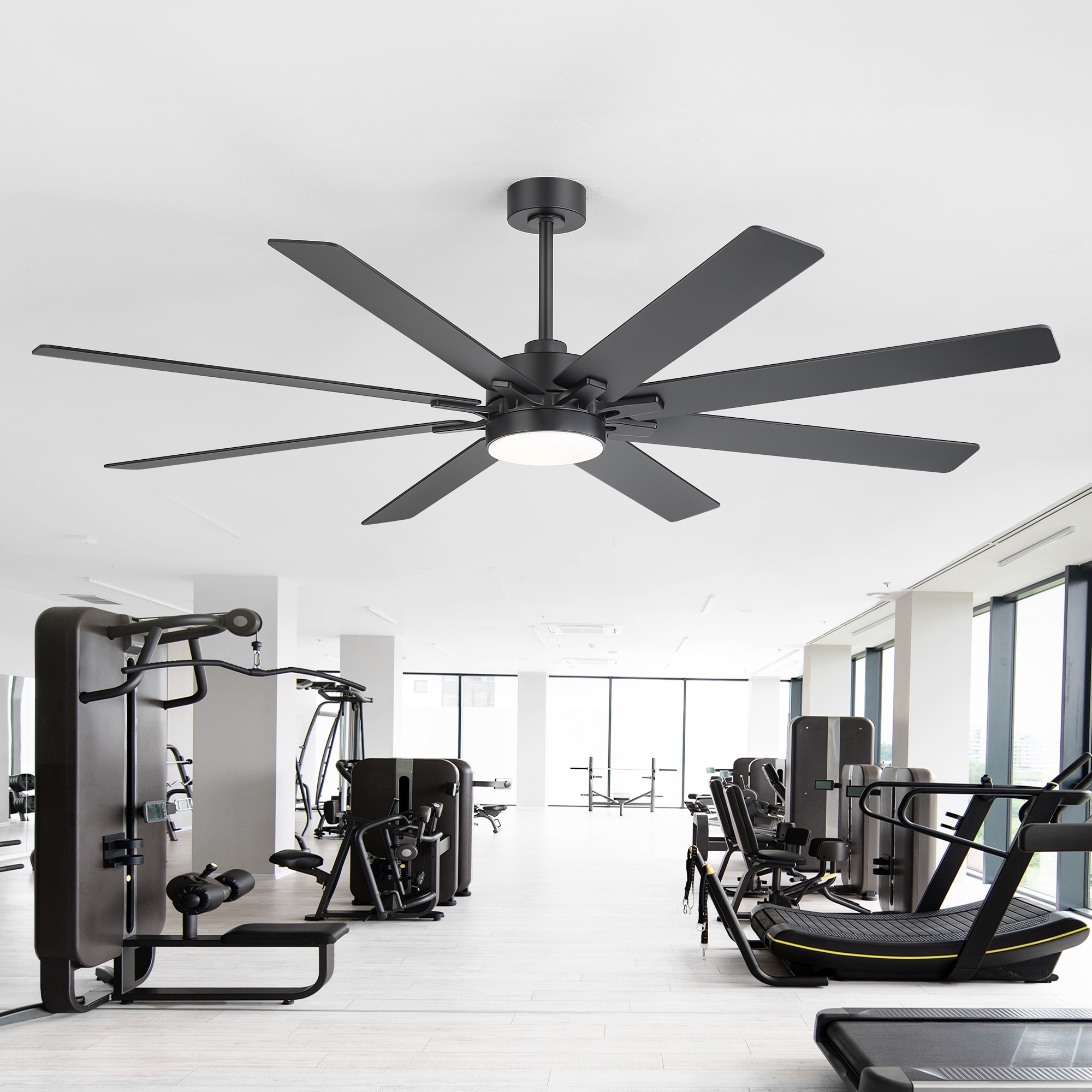 72 Inch Black Large Ceiling Fan with Light and Remote(8-Blade)
