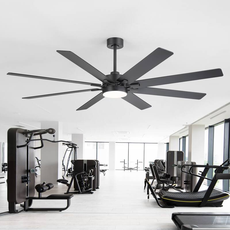 72 Inch Black Large Ceiling Fan with Light and Remote(8-Blade) - Satin Nickel - Remote