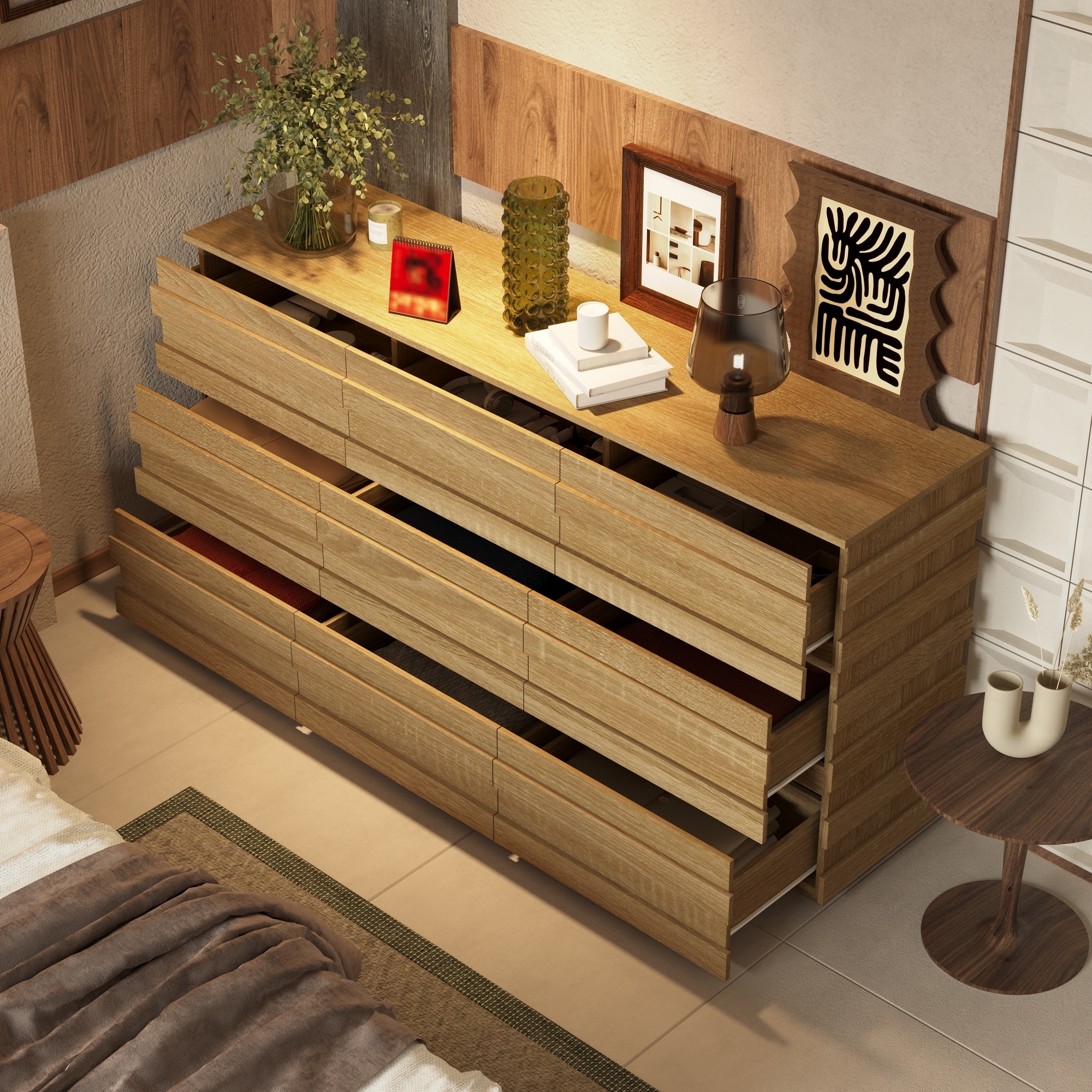 9-Drawer Light Wood Dresser - Modern Storage Cabinet