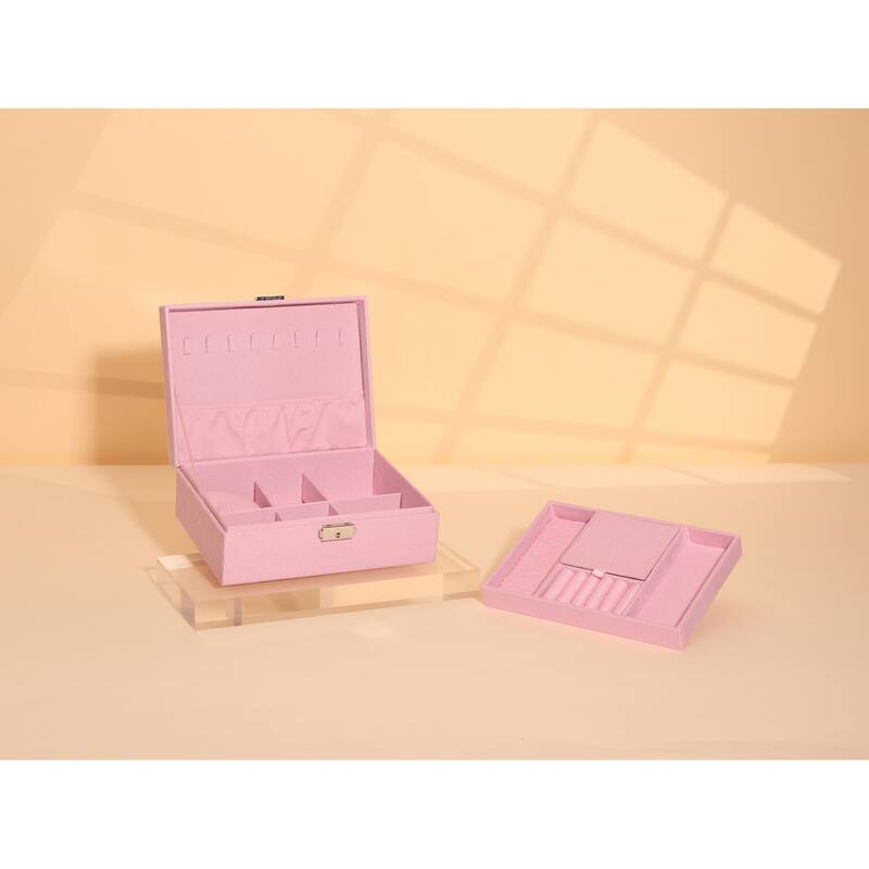 Velvet Jewelry Box Organizer for Women Girls, 2 Layer Jewelry Display Storage Holder Case for Necklace Earrings Rings