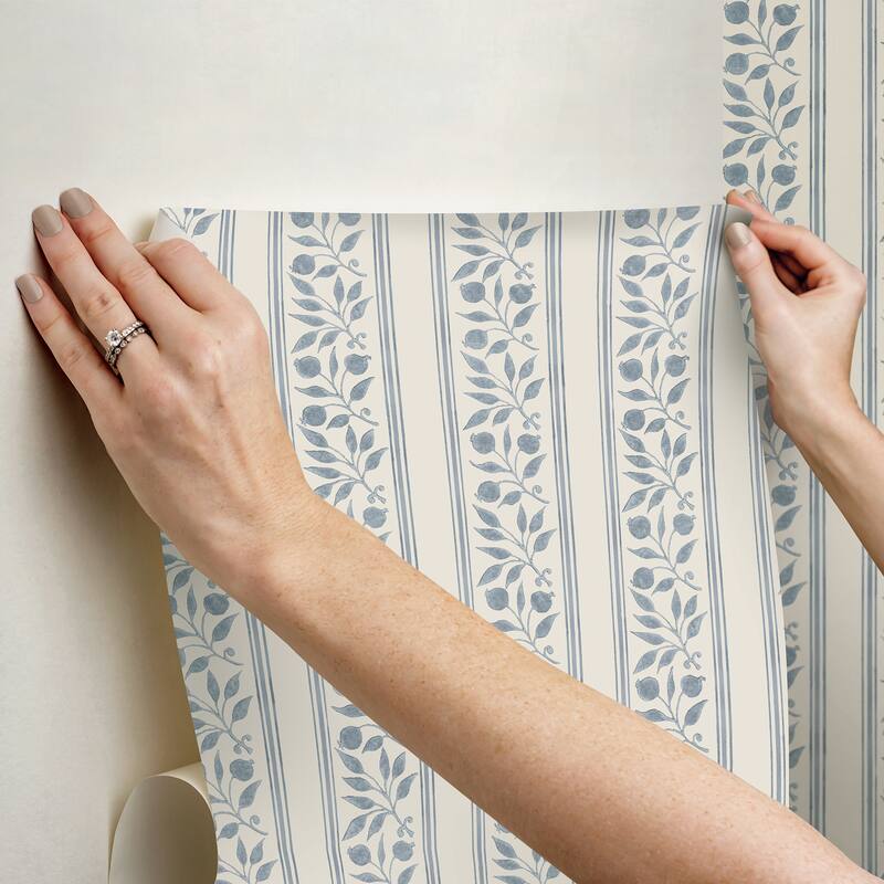 Rosehip Stripe China Blue Peel and Stick Wallpaper