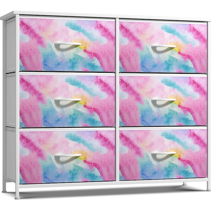Sorbus Dresser Storage Chest Organizer Nightstand - 6 Drawers - Tie-Dye PinkBlue