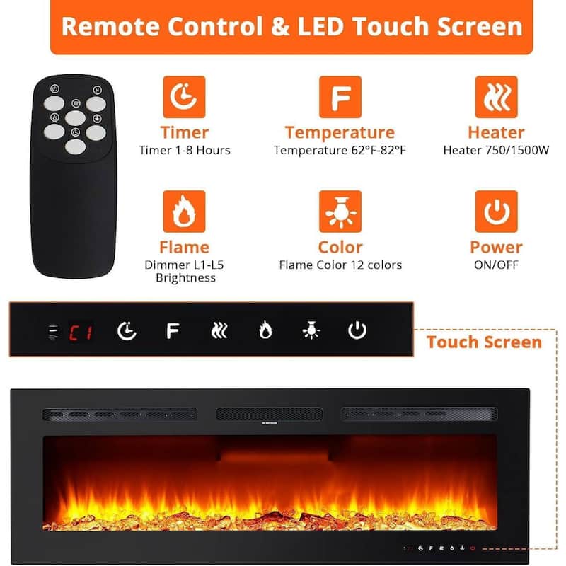 72" Wall-Mount Electric Fireplace Heater for Indoor Use - N/A