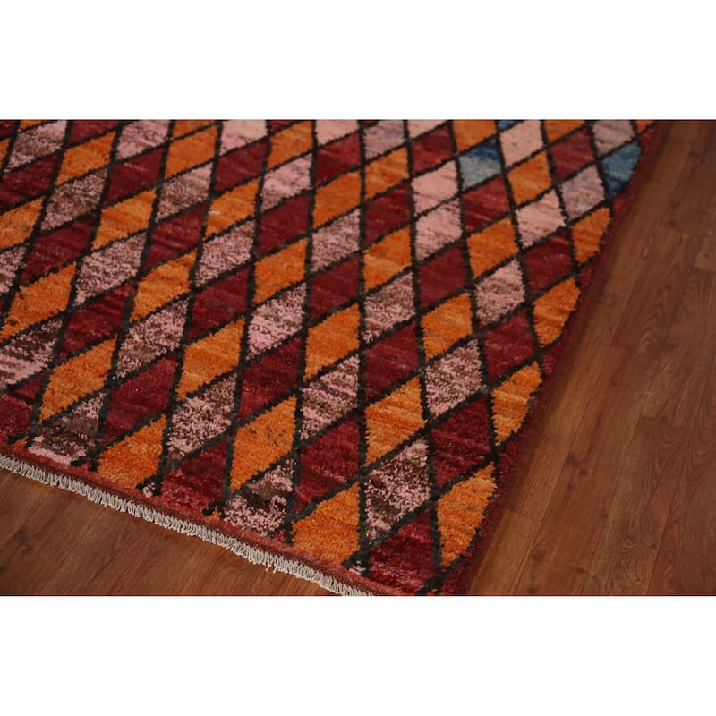 Multi-Color Trellis Moroccan Oriental Area Rug Handmade Wool Carpet - 6'9" x 9'7"