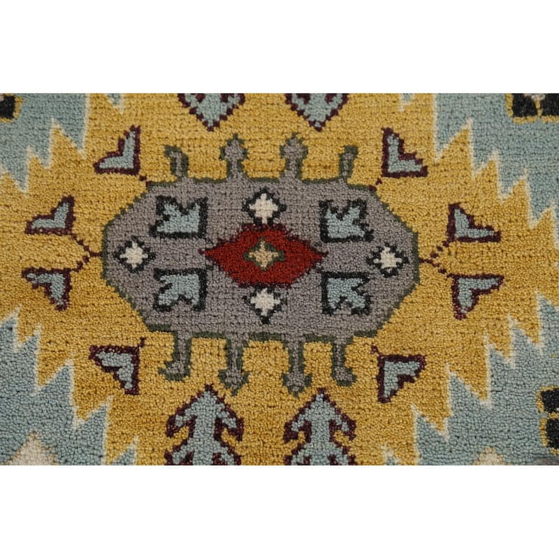 Light Blue Geometric Kazak Indian Area Rug Hand-Knotted Wool Carpet - 8'0"x 10'2"