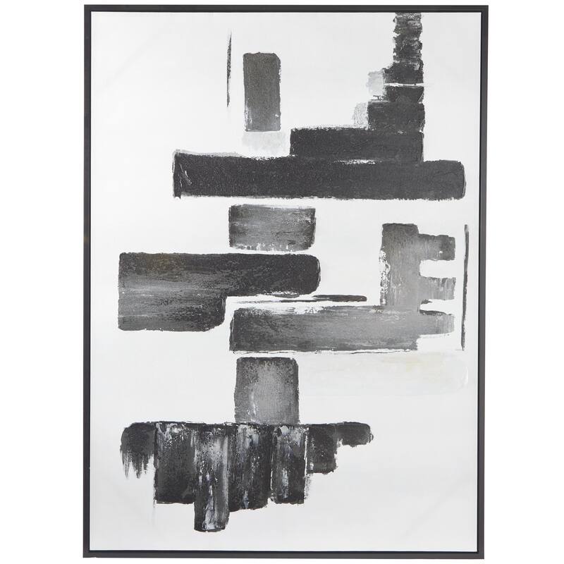 Canvas Abstract Lines and Shapes Living Room Framed Wall Art with Black Frame - Black - Roche River Decor - Black