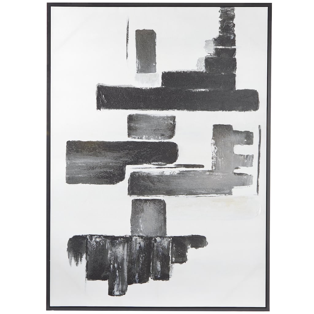 Canvas Abstract Lines and Shapes Living Room Framed Wall Art with Black Frame - Black - Roche River Decor