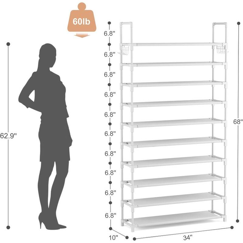 10-Tier Shoe Rack - Large Capacity 50 Pair Organizer