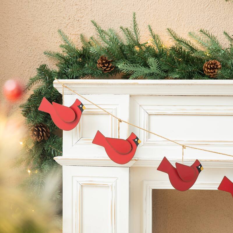Glitzhome 6 Feet Metal Cardinal Bird Truck Christmas Garland