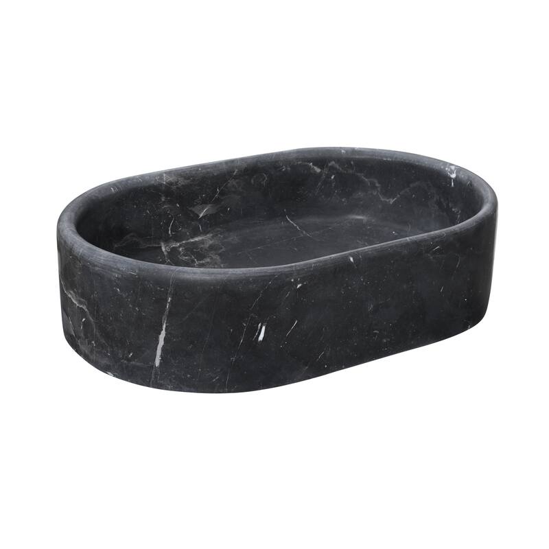 Roomfitters Marble Bathroom Vessel Sink, Natural Stone Countertop Wash Basin, Oval Matte Vanity Bowl, Dark Grey