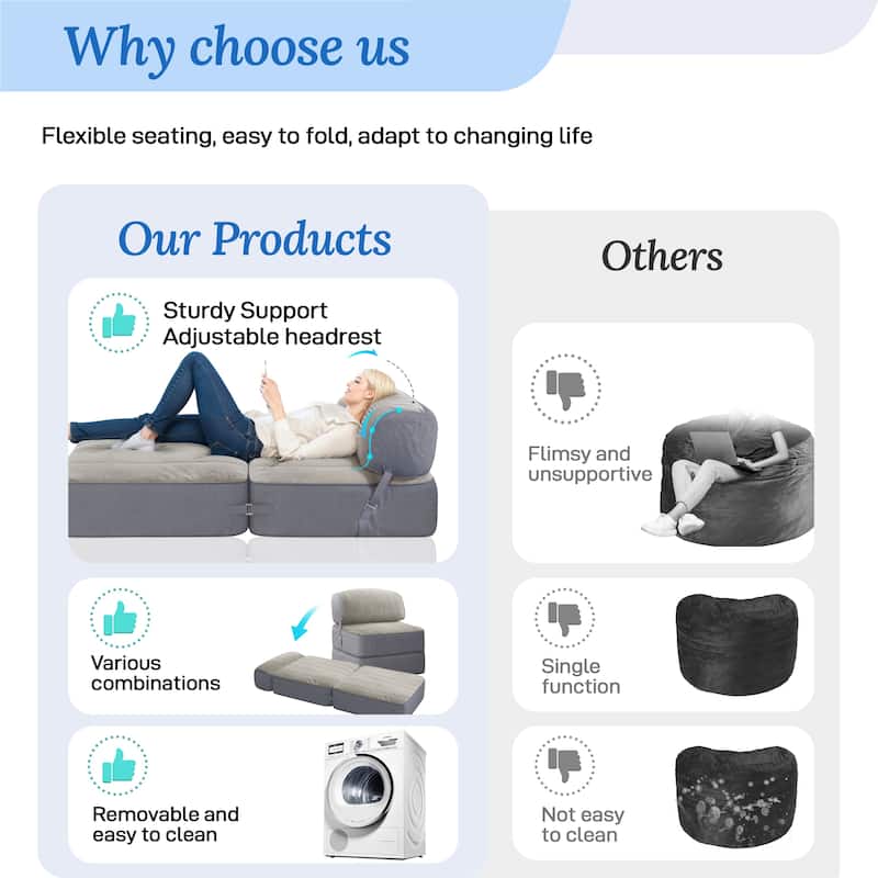 WOWMAX Convertible Folding Sofa Bed Folding Chair Bed with Back Bolster