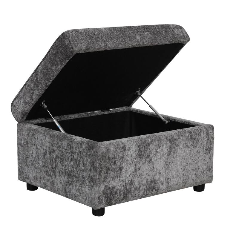 112.2" Chenille Sectional Sleeper Sofa 6-Seat Pull-Out Bed with Storage Ottoman and Charging Ports