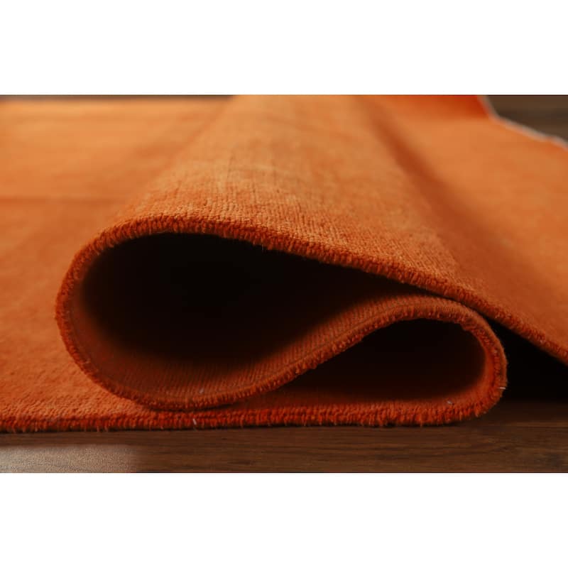 Hand Knotted Oriental 100% Wool Carpet Modern Solid Oranges & Rust Gabbeh Area Rug - 12' 1'' X 9' 4''