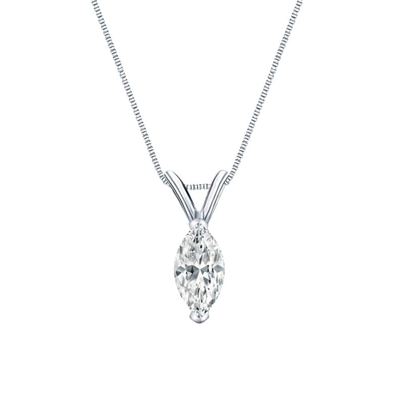 Auriya 18-karat Gold 0.60ctw Marquise Solitaire Lab Grown Diamond Necklace V-End Prong (H-I VS) - 0.60