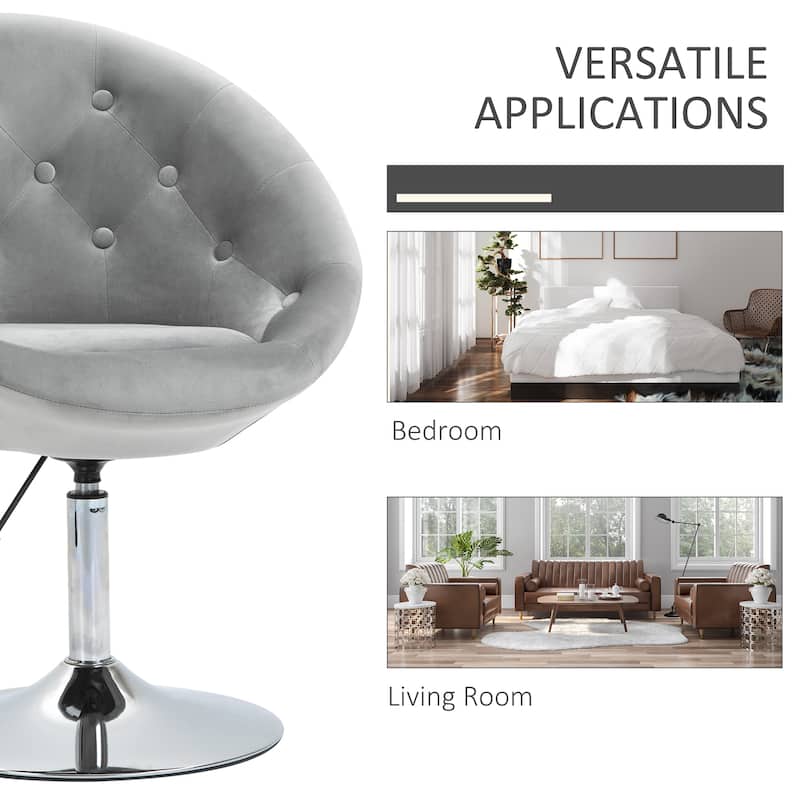 Modern 26" 360° Swivel Adjustable Buttons Tufted Accent Chair with Chrome Frame