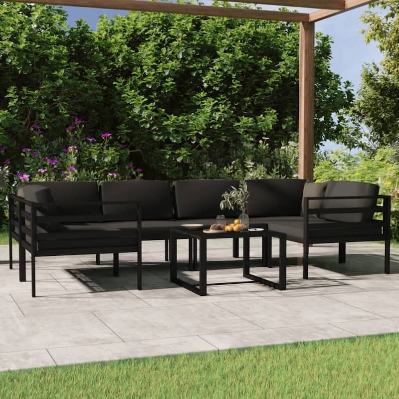 vidaXL Patio Lounge Set Outdoor Sectional Sofa Set Table Aluminum Anthracite - 27.6" x 27.6" x 25.4" - Anthracite 6 x Seat cushion
