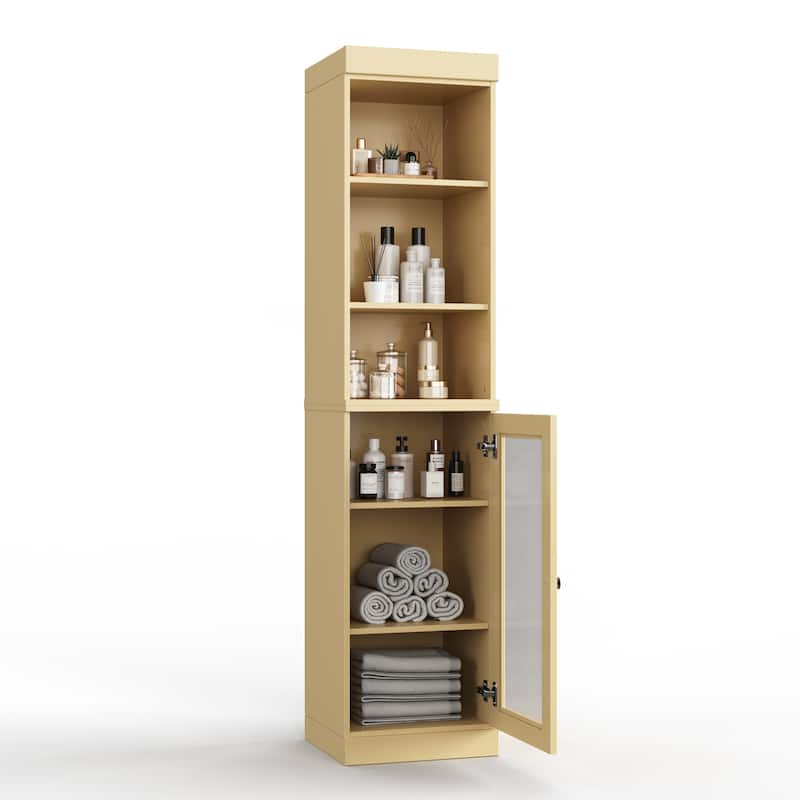 Palace Imports 100% Solid Wood 16.5" Bathroom Storage Cabinet with Clear Glass Doors and Adjustable Shelves