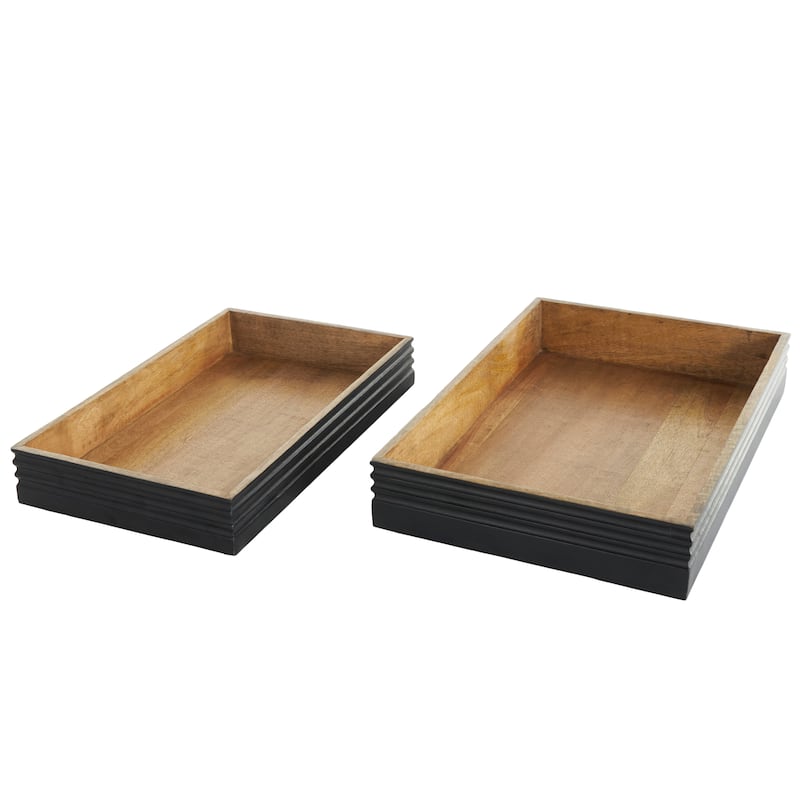 Mango Wood Handmade Tray with Black Groove Exterior - Set of 2 Brown - Roche River Decor - 12"W x 18"L x 3"H