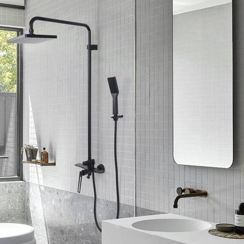 Exposed Tub and Shower Faucet with Handheld Shower Brass Brass Wall Mount Complete Shower System with Tub Spout
