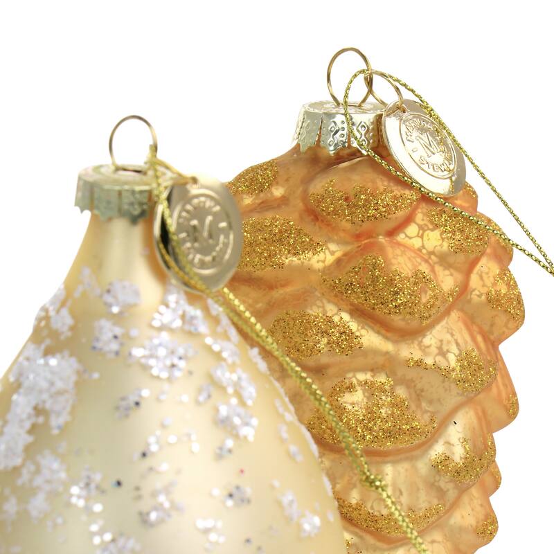 Christmas Cheer Pointed Ball and Pinecone 4 Piece Tree Ornament Set in Gold