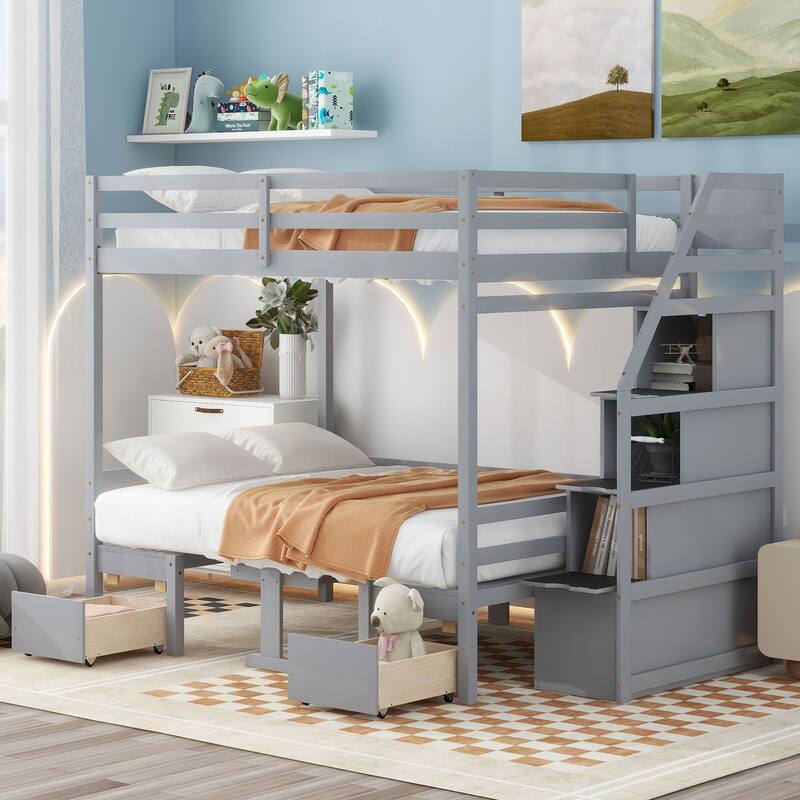 Full over Full Size Bunk with staircase,the Down Bed can be Convertible to Seats and Table Set