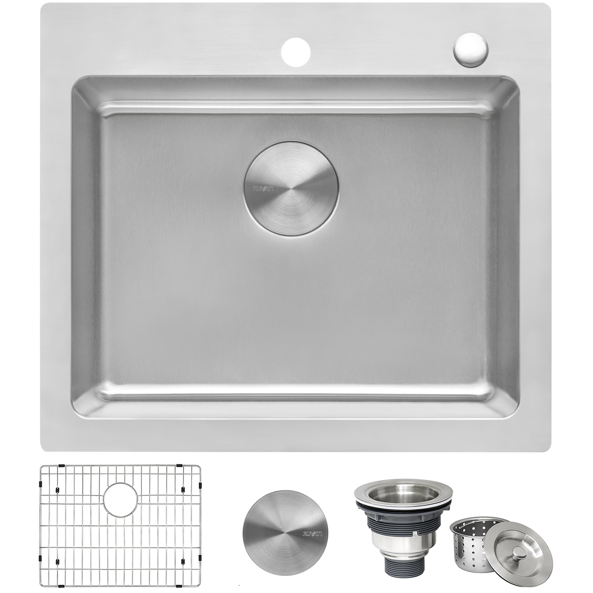 Ruvati 23 x 20 inch Drop-in Topmount Kitchen Sink 16 Gauge Stainless Steel Single Bowl - RVM5923 - Silver - 8' x 11'