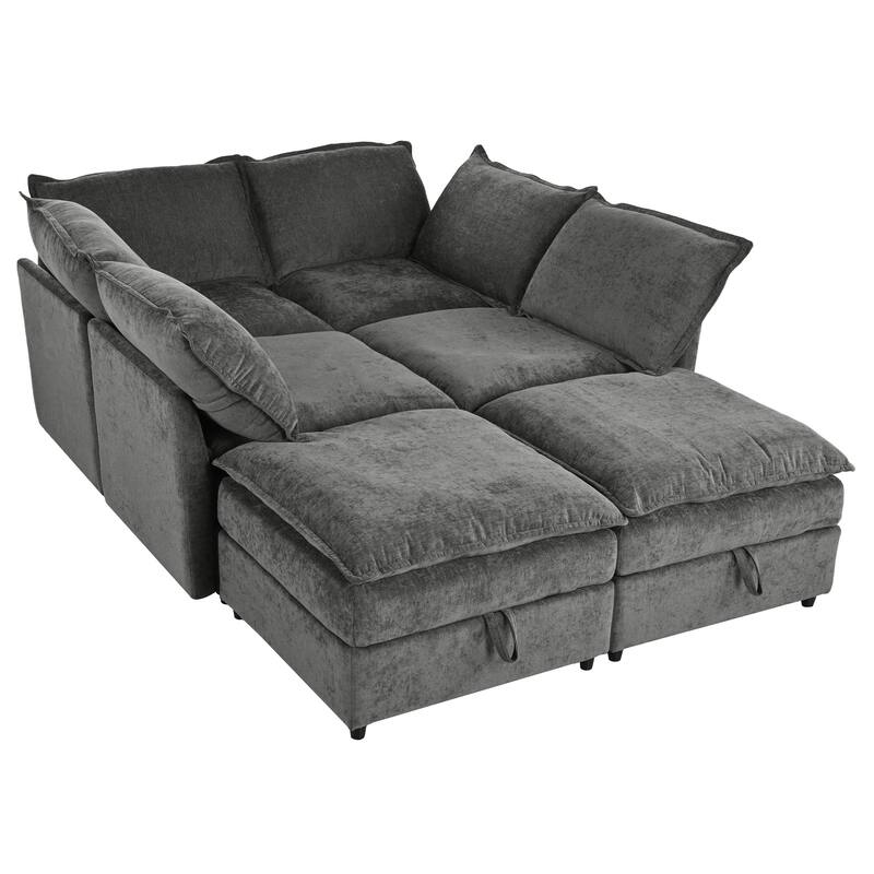 Grey 126" U-Shaped 6 Seater Modular Sofa with Ample Storage, Double Cushions and Customizable Arrangement