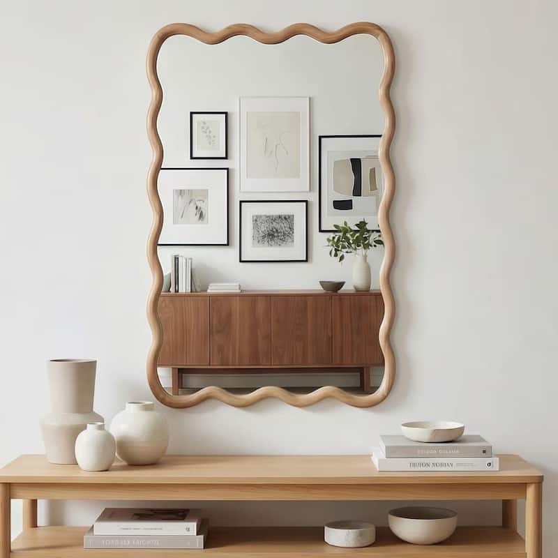 20"x30" Wavy Rectangle Solid Wood Frame Decorative Mirror