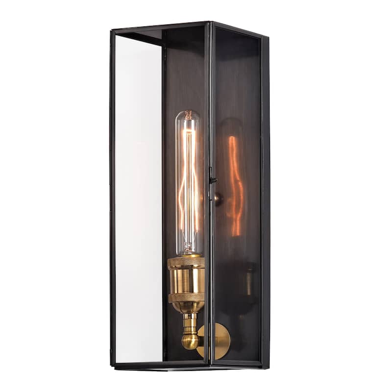 Solid Brass Outdoor Wall Lantern with Tempered Clear Glass Shade