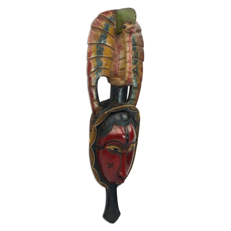 Handmade Tribal Peacock African wood mask (Ghana)