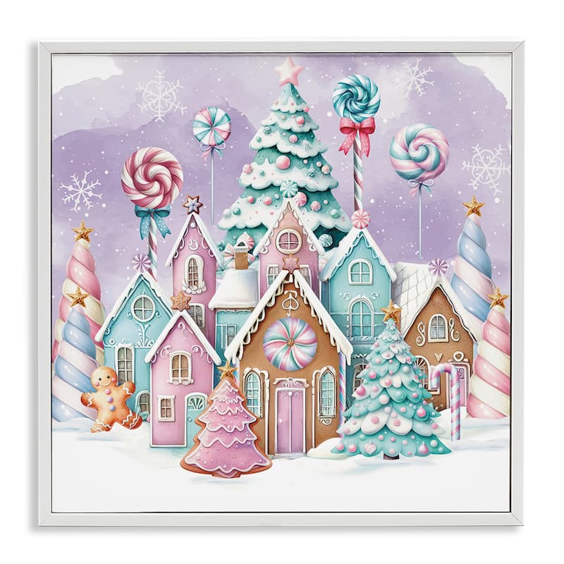 Stupell Gingerbread Candy Town Framed Giclee Art Design By Nicole DeCamp - 24 x 24 - White