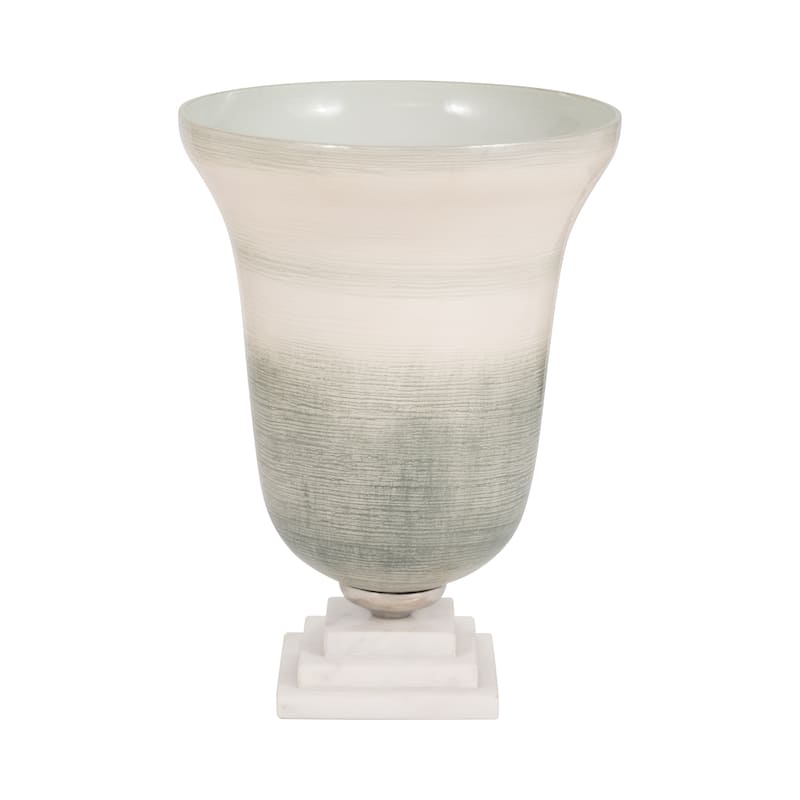 Sagebrook Home Neutral Coastal Glass Sage/Ivory Round Vase On Marble Base